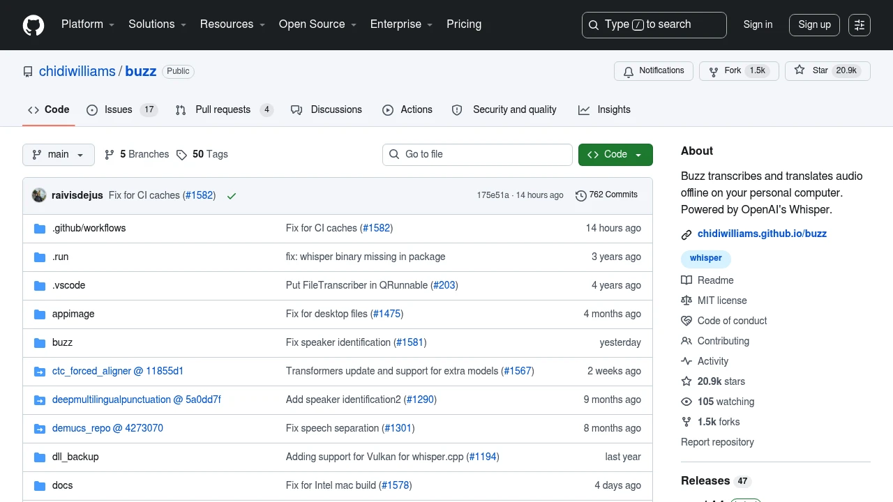 Screenshot of Buzz website