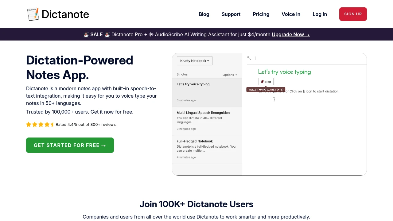 Screenshot of Dictanote website