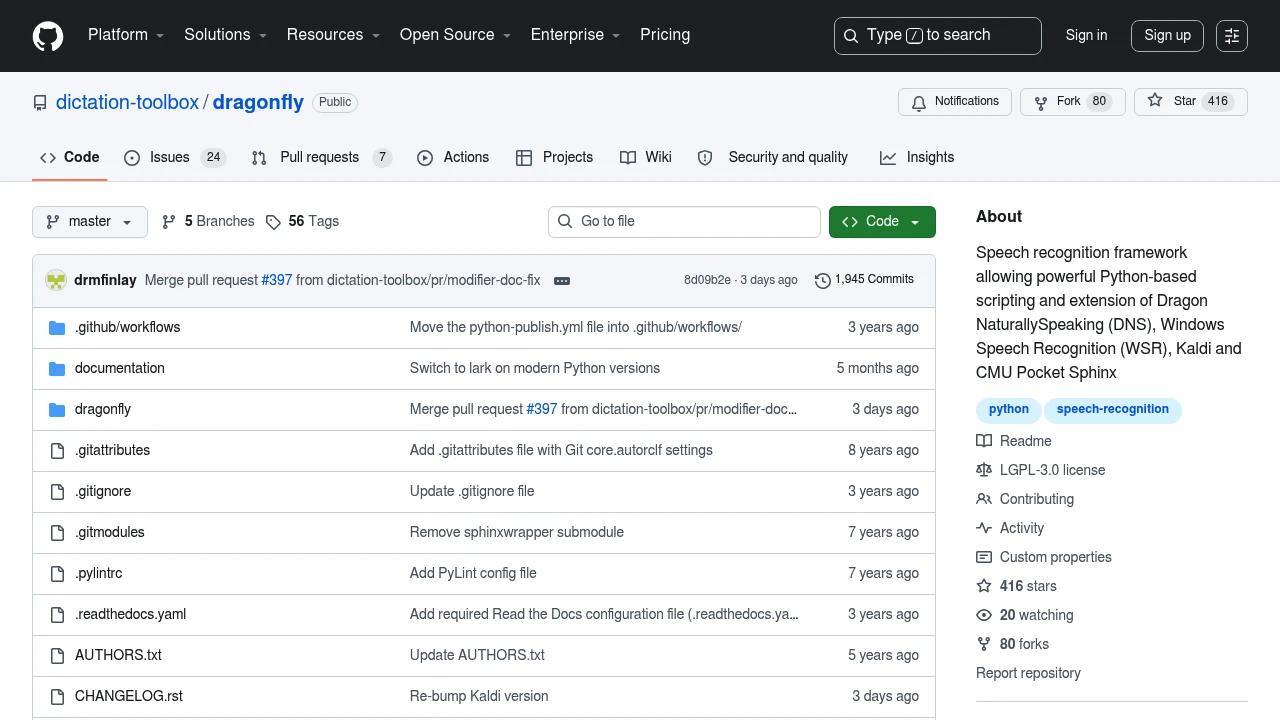 Screenshot of Dragonfly website