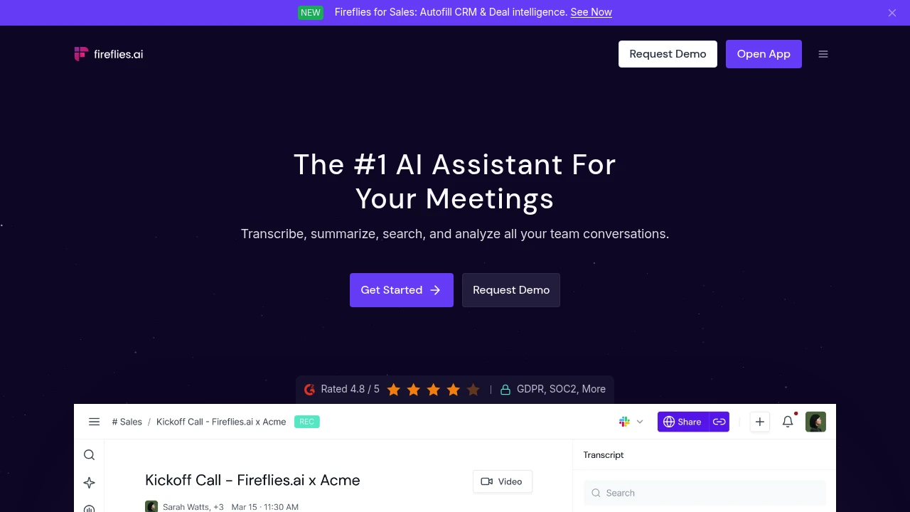 Screenshot of Fireflies.ai website