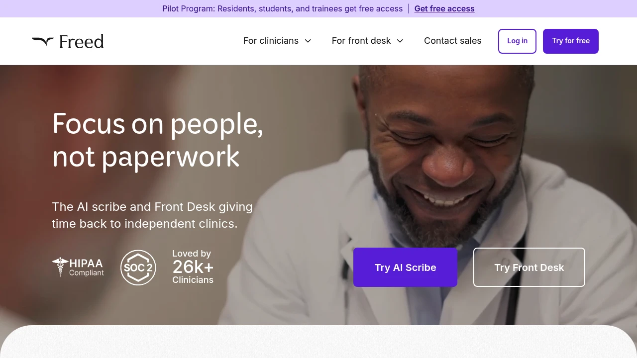 Screenshot of Freed website