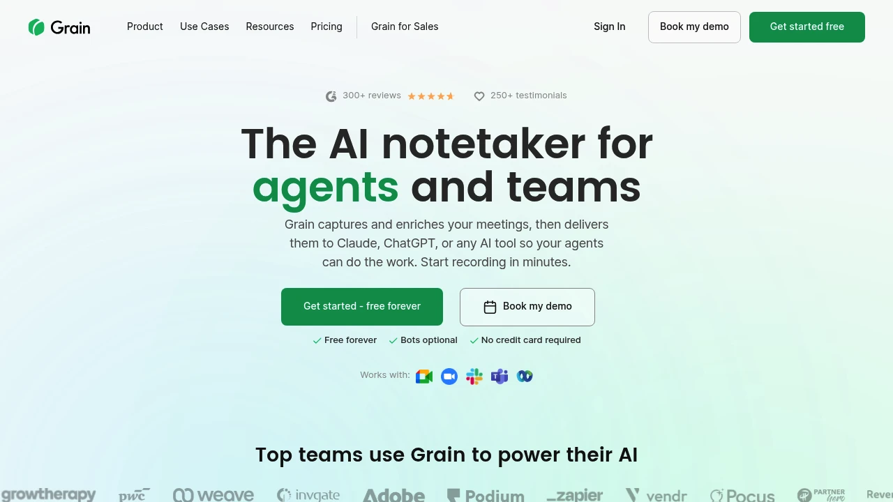 Screenshot of Grain website