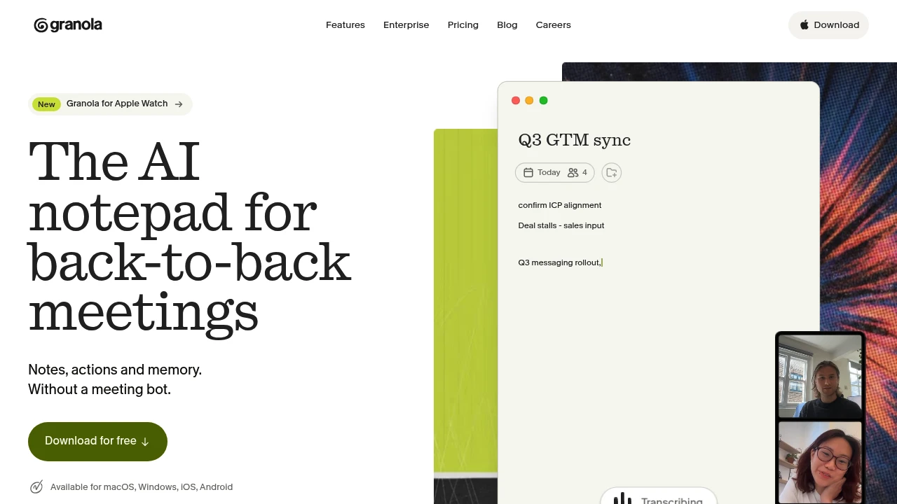 Screenshot of Granola website