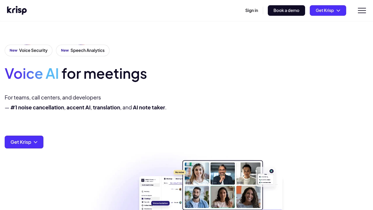 Screenshot of Krisp website
