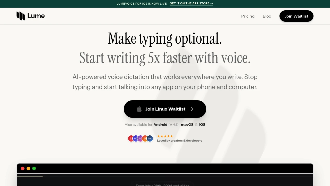 Screenshot of LumeVoice website