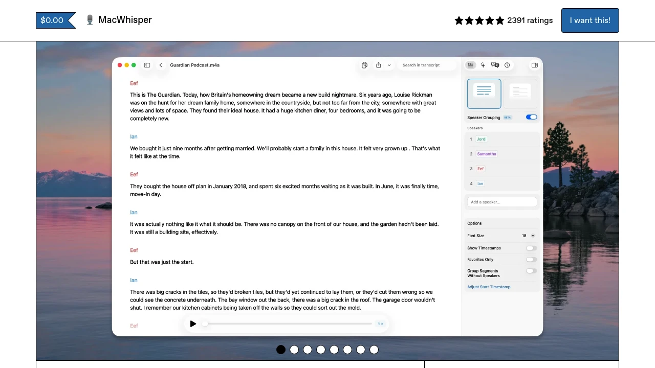 Screenshot of the MacWhisper homepage