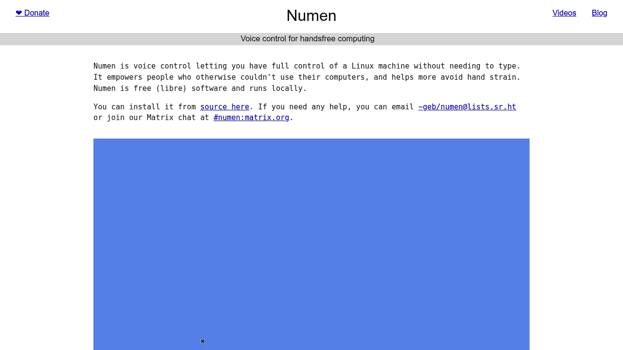 Screenshot of Numen website