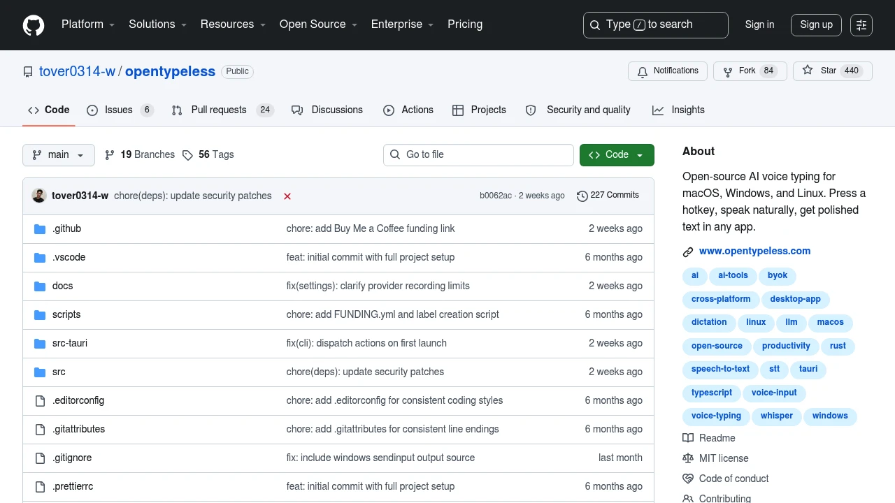 Screenshot of OpenTypeless website