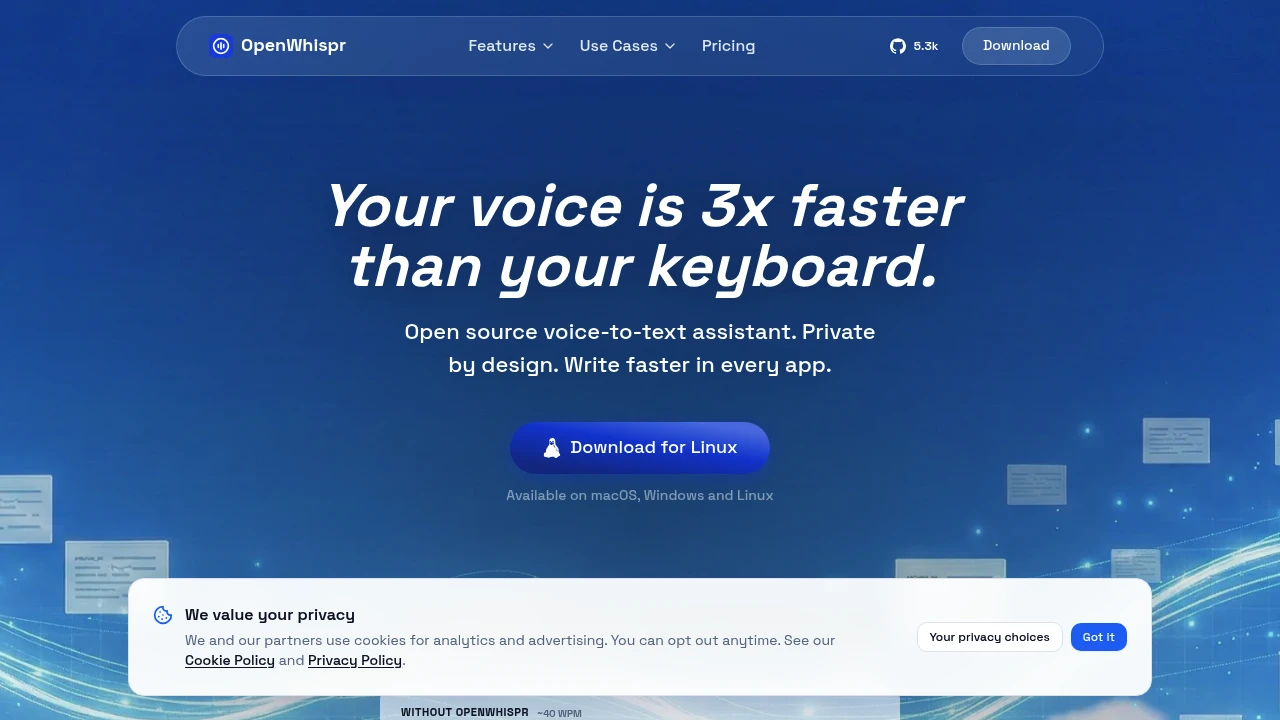 Screenshot of OpenWhispr website