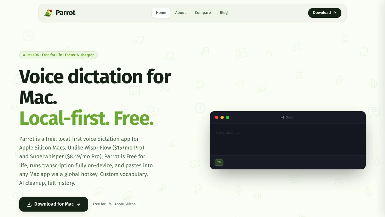 Screenshot of Parrot website