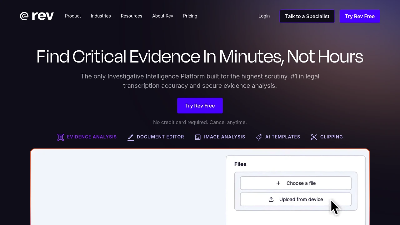Screenshot of Rev website