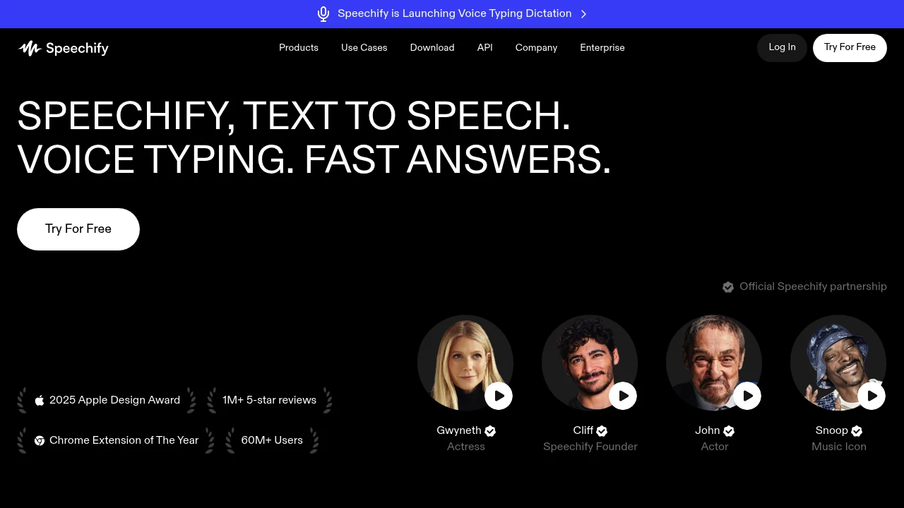 Screenshot of Speechify website