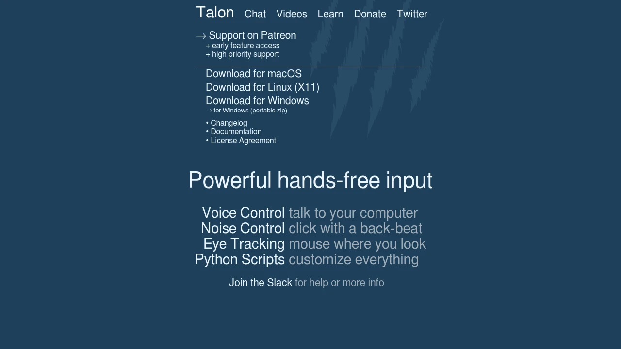 Screenshot of Talon Voice website