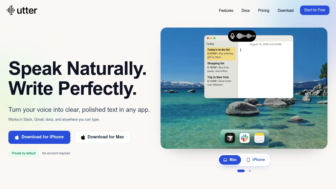 Screenshot of Utter website