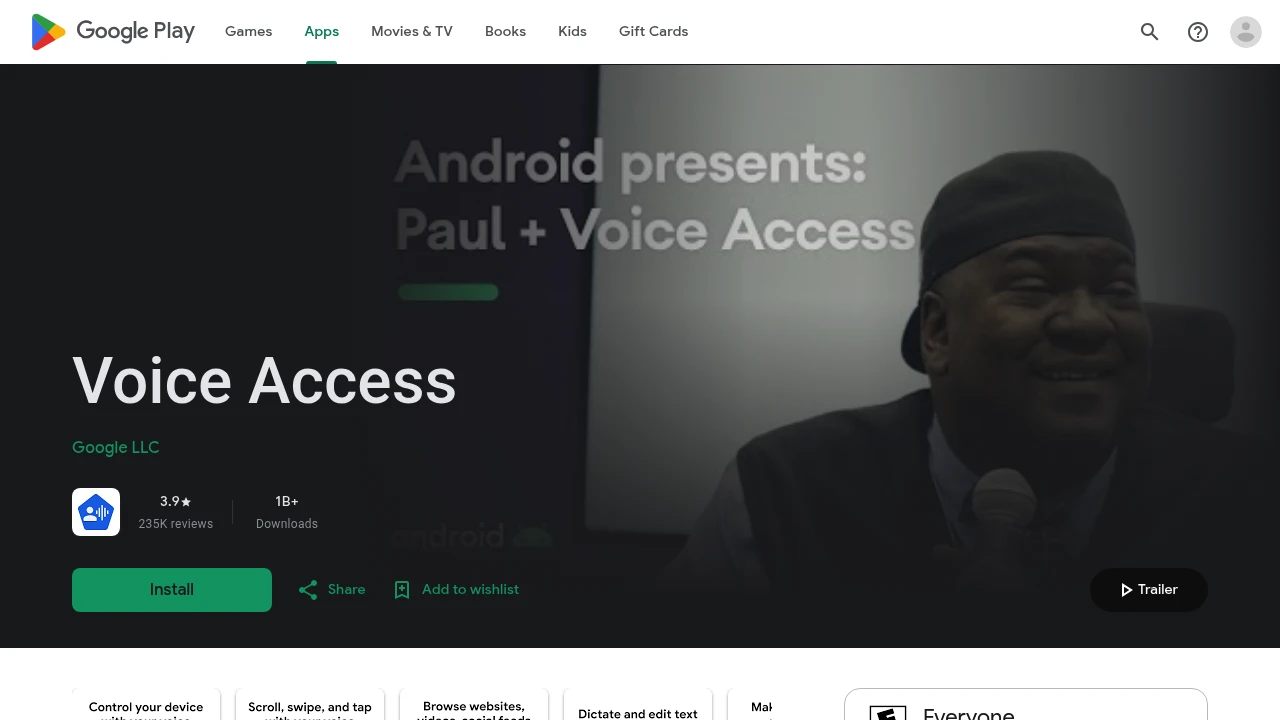 Screenshot of Voice Access website