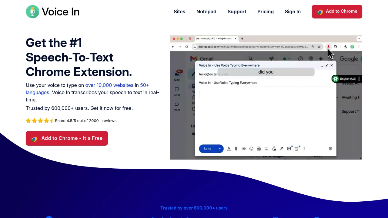 Screenshot of Voice In website