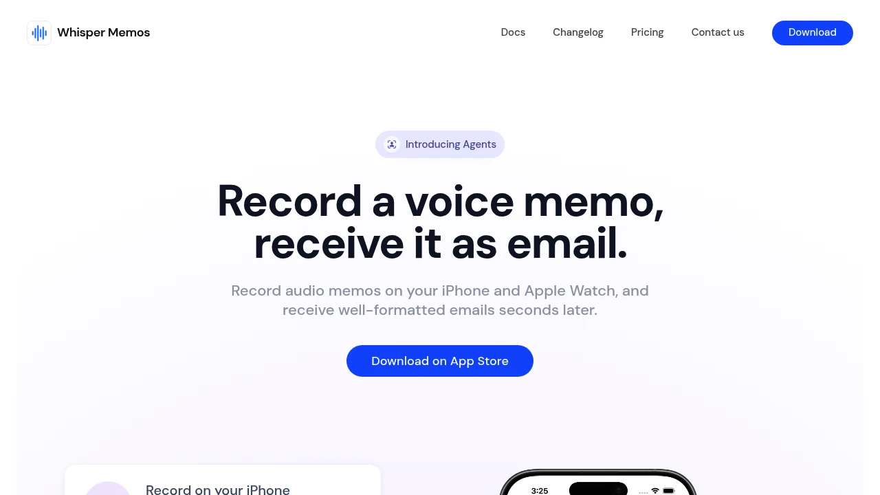 Screenshot of Whisper Memos website