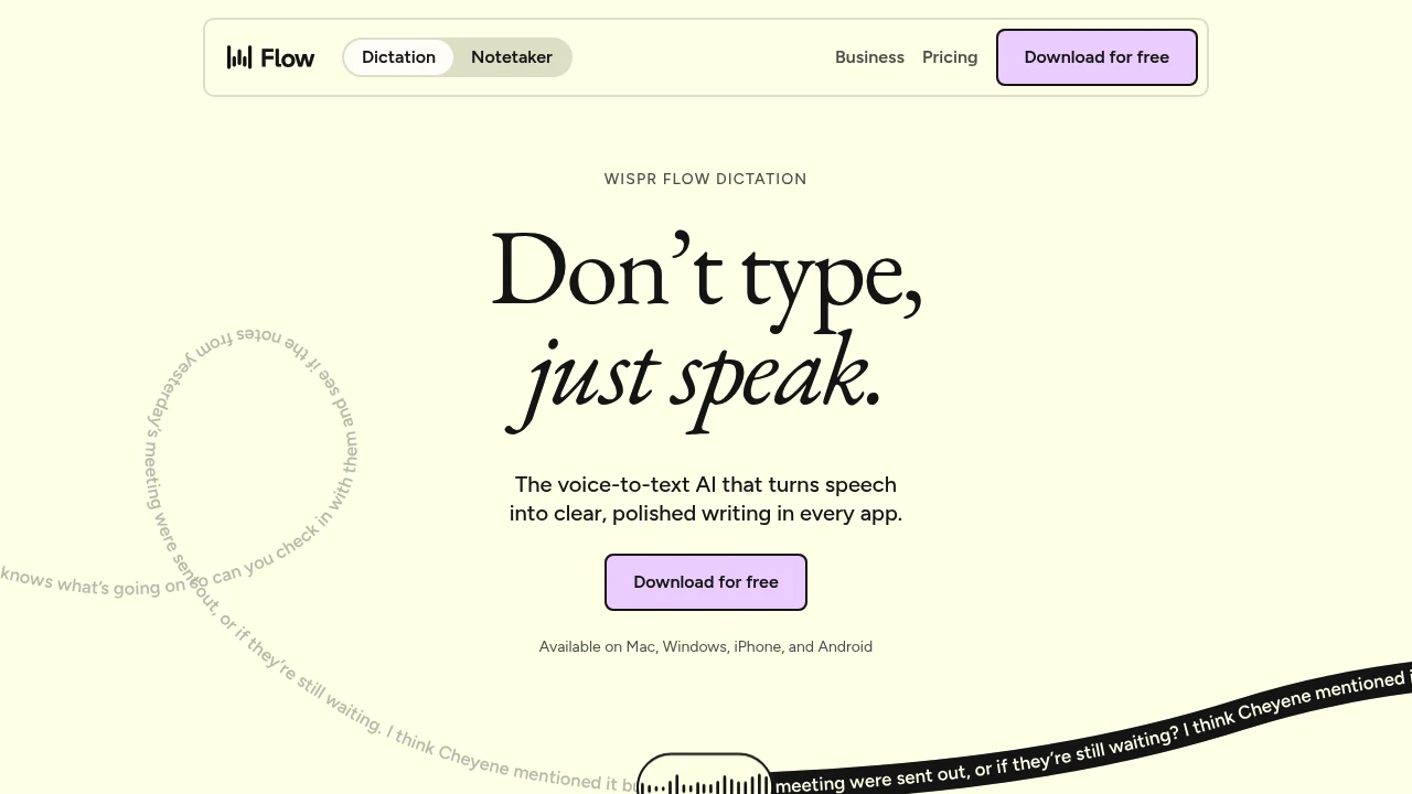 Screenshot of Wispr Flow website